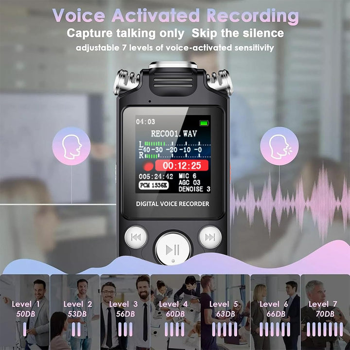 Cuifati Digitaler Diktiergerät, Audiorecorder, Diktiergerät mit AI-Rauschunterdrückung, Klare, 256 G