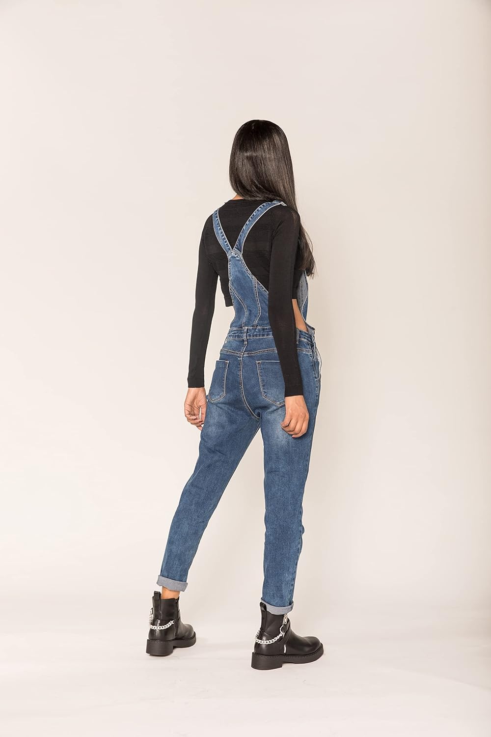 Damen Kurze und Lange Jeanslatzhose Denim Overall Jumpsuit Playsuit Jeans Hosenanzug Trägerhose Hose