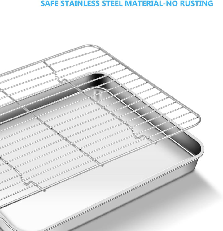 APLKER Backblech mit Gitter Set, Edelstahl Kuchenblech Backofenblech, Rechteckige Ofenblech Pizzable