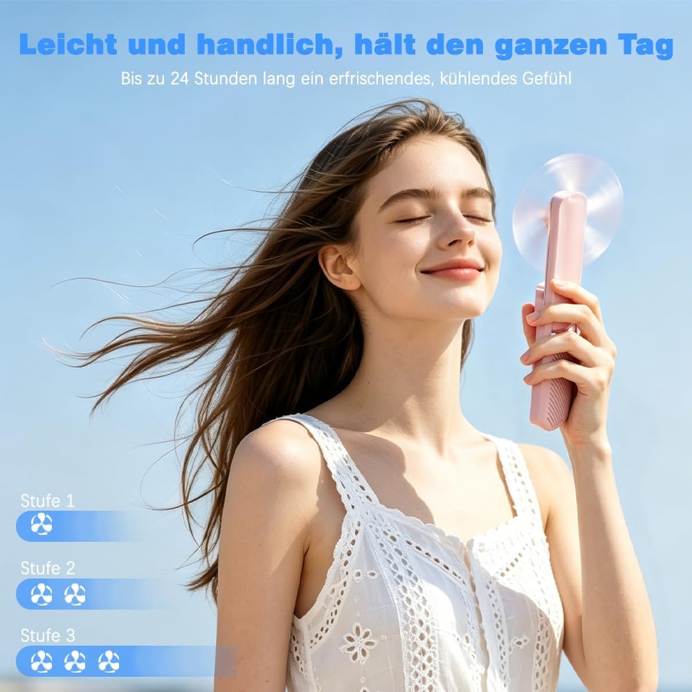 HOAMZ Mini Handventilator, 3-in-1 Handventilator, 3 Geschwindigkeiten wiederaufladbarer USB Faltbare