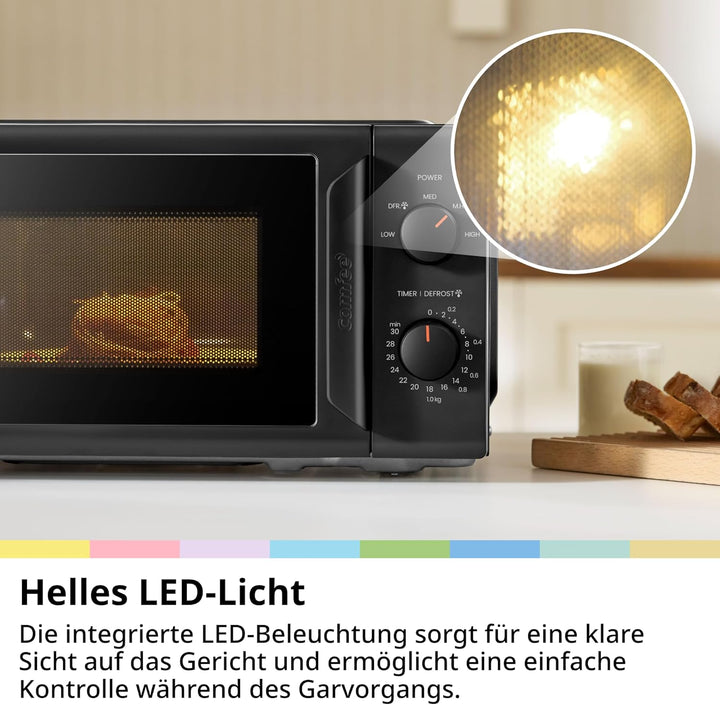 Comfee CMO-MP012ND(BK) Mikrowelle, 20L kompakt in Schwarz, 700W Mikrowelle klein mit 5 Leistungsstuf