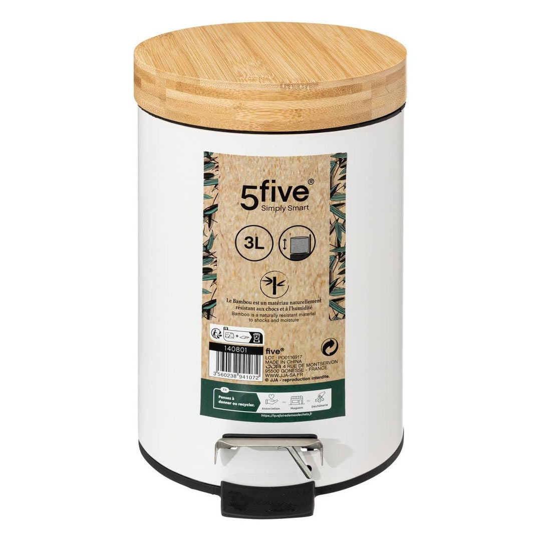 5five - mülleimer mit bambusdeckel 3l naturéo weiss