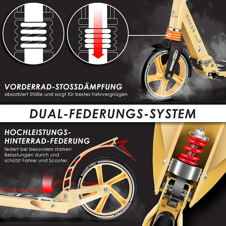 KESSER® Cityroller Scooter 205mm Räder PU Big Wheel - Pro-S Tretroller mit Doppel Federung, City-Rol