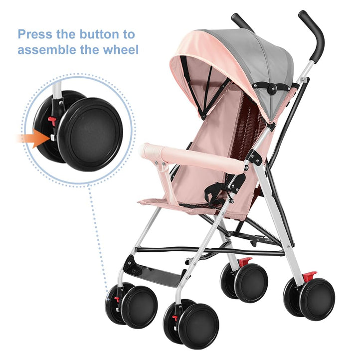 Leichter Buggy ab 6 Monaten, Fester Sitz &amp; 3-Stufen Sonnenverdeck, 4-Rad Reisebuggy Klein Zusammenkl