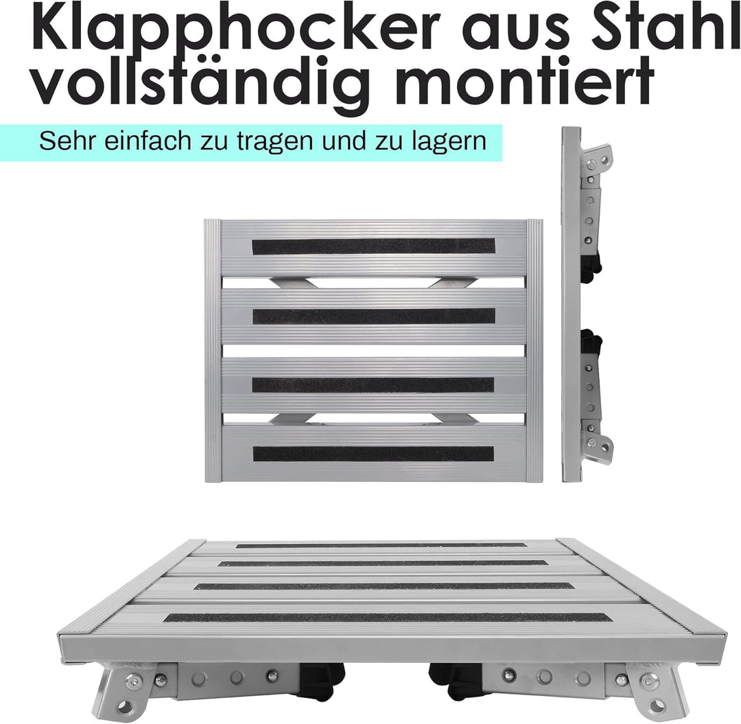 Aluminium Klapptritt, Klappbar, Höhenverstellbar, rutschfest, Leicht Grau, Grau