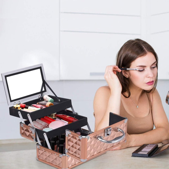 GIANTEX Kosmetikkoffer mit Spiegel, Beauty Make-up Case Schminkkoffer aus ABS und Aluminium, 2 auszi