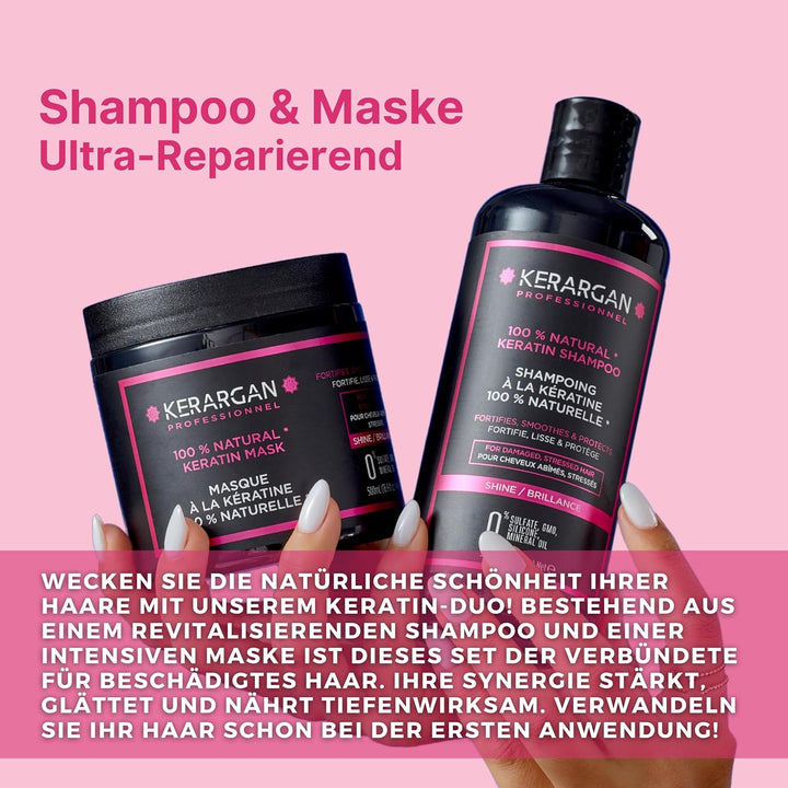 Kerargan - Duo Ultra Reparatur Shampoo & Maske mit Keratin für strapazierte und gestresste Haare - N