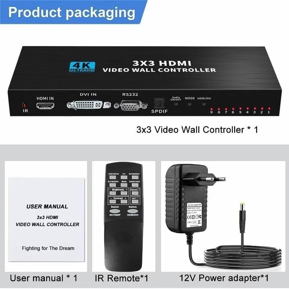 NINGKANGSHENG Videowand-Controller 3X3 4K TV Wandcontroller 3x2 2x2 3x1 1x4 2x3 4x2 2x4 mit Fernbedi