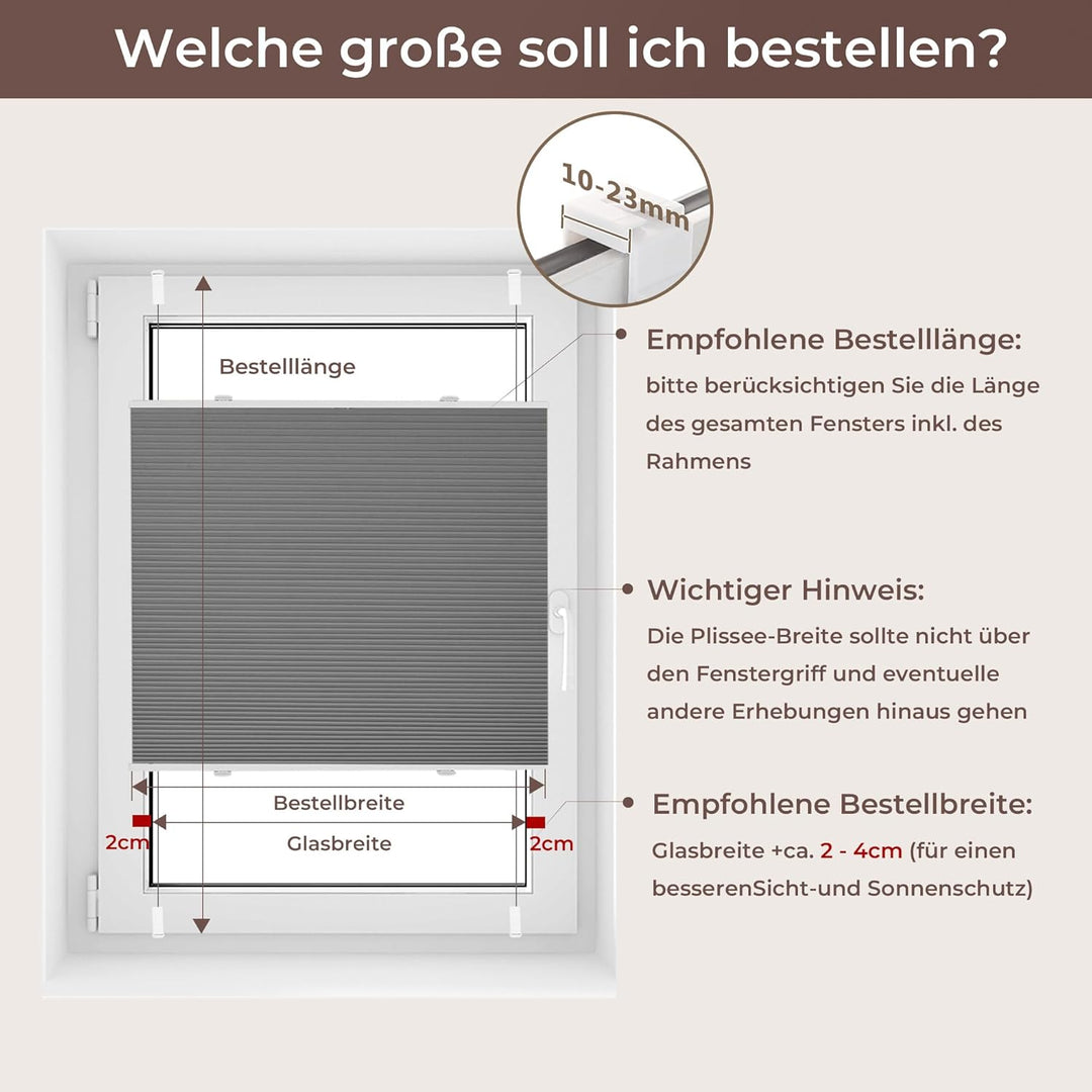Allesin Wabenplissee ohne Bohren Verdunklung Thermo Doppelplissee Klemmfix Zweifarbig Grau-weiss 40x