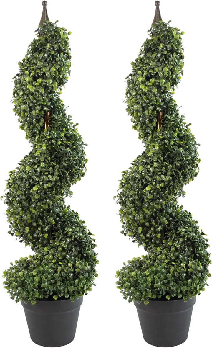 Leaf Künstlicher Buchsbaum-Turm, Formschnitt-Spirale, Metall, 90 cm hoch, Grün, LEAF-7004-PAIR 90 cm