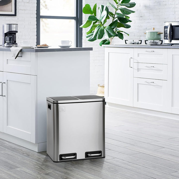 SVITA TM2X15 Edelstahl Treteimer 30 Liter Silber Abfalleimer Mülleimer Design Mülltrennung Papierkor