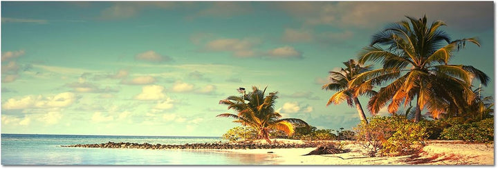 Wandbild auf Leinwand als Panorama in 150x50cm Malediven Strand Meer Palmen