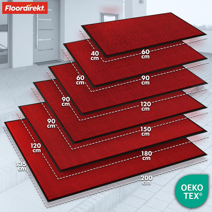 Floordirekt Premium Fussmatte für Eingangsbereich, 80x120cm Rot, Schmutzfangmatte für Innen und Auss
