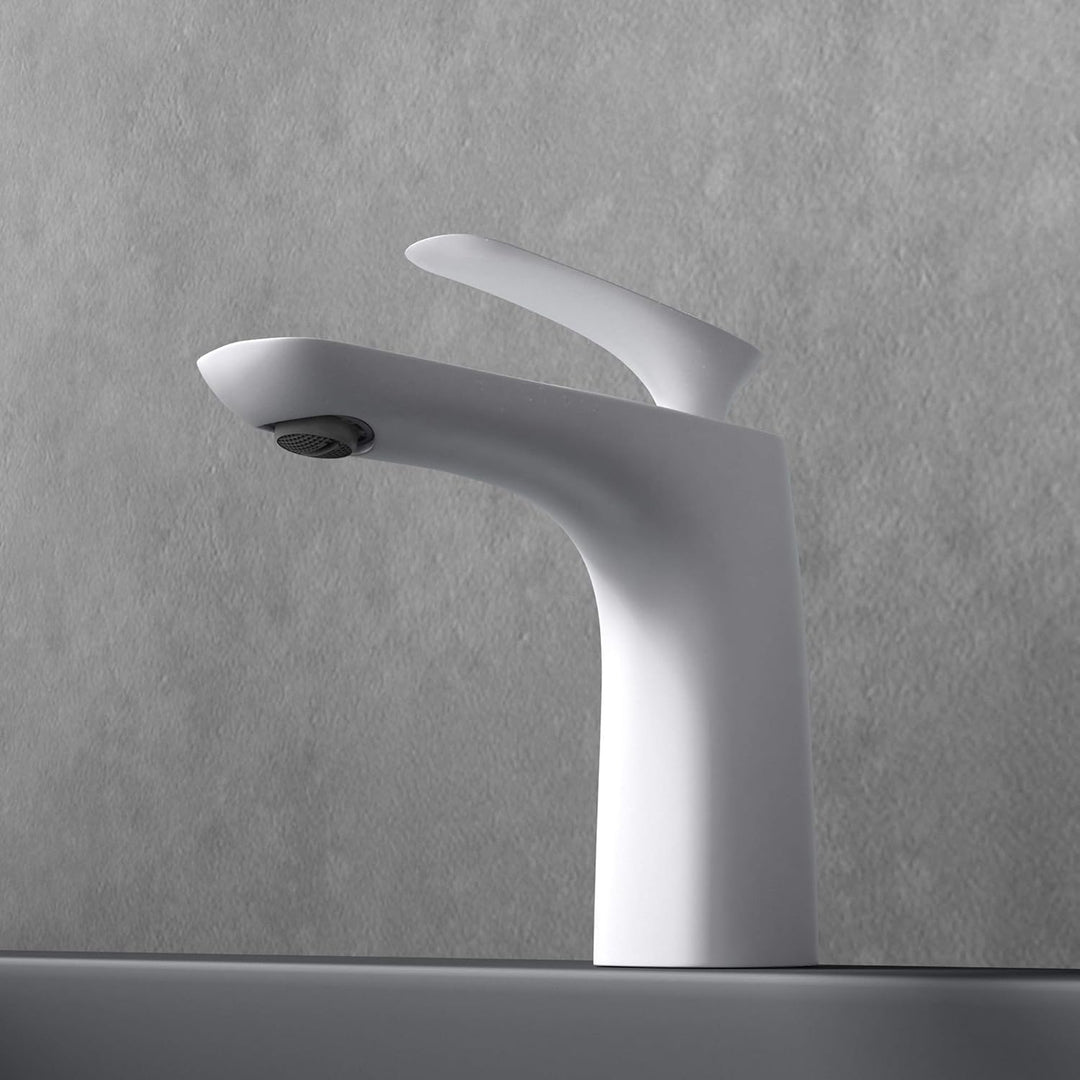 doporro Design Armatur Wasserhahn Bad Weiss | Waschtischarmatur für Waschbecken | Waschbeckenarmatur