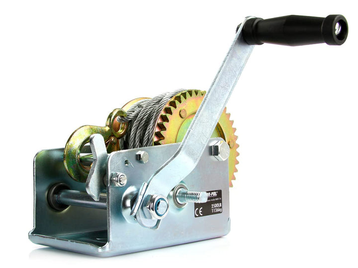 Seilwinde mit Handkurbel, 1136 kg, 2500 lbs, Stahlseil 10 m, 2 Gänge, Haken zum Verschliessen | Sich