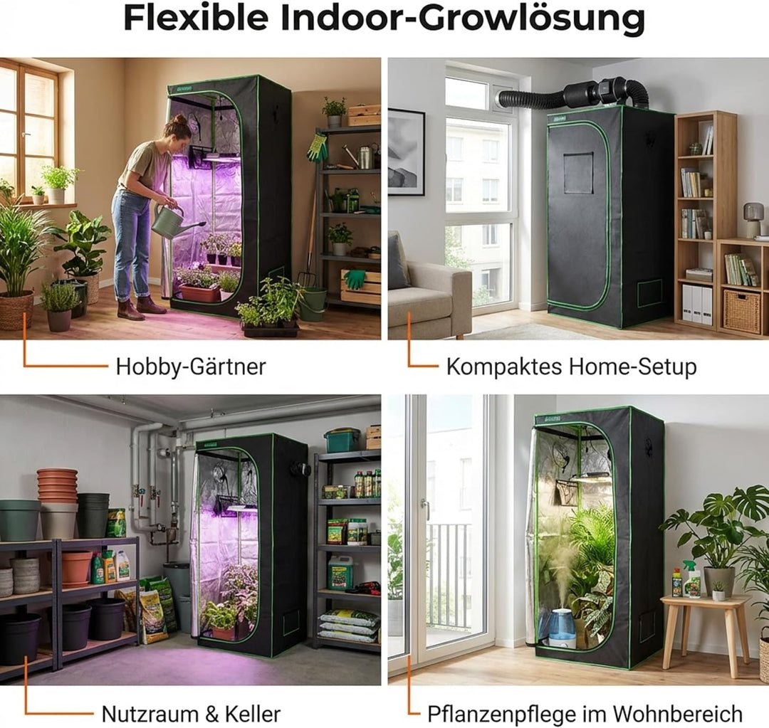 Easy Act Dark Box Growzelt 60x60x180 cm, lichtdichte Indoor-Growbox mit stabilem Gestänge und hochwe