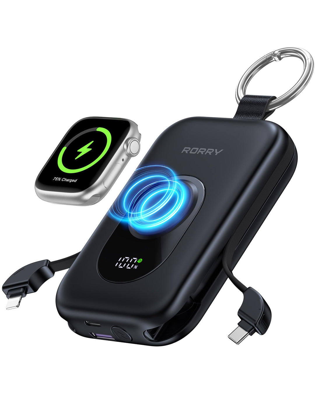 RORRY Powerbank,Power Bank 20000mAh 30W PD Schnellladen,Portable Charger mit 2 Integrierten Kabeln,