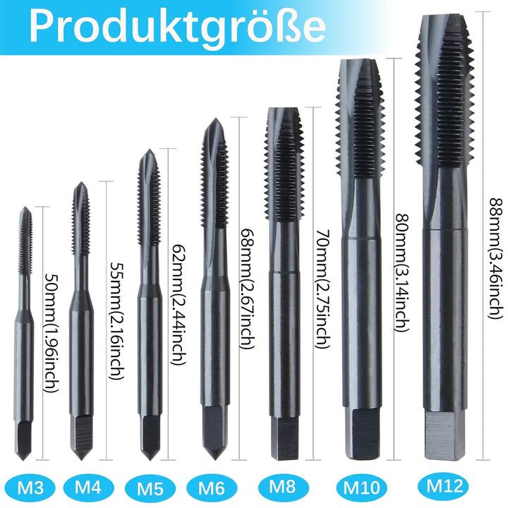 Yuentoen 7 Stück Handgewindebohrer,HSS 6542 Metrischer Rechtsgewinde Gewindebohrer Satz,M3 M4 M5 M6