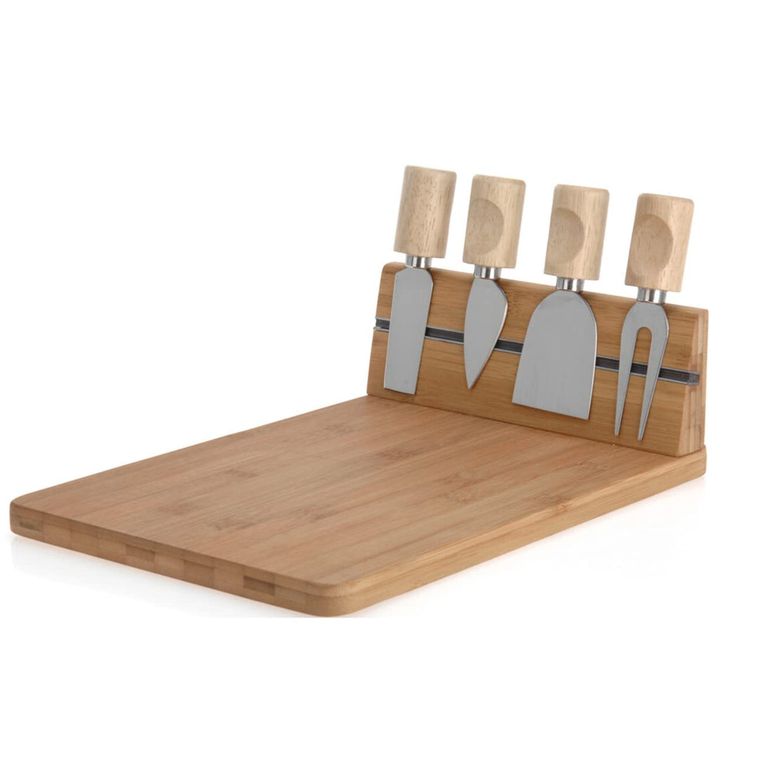 MIJOMA 5-TLG Set Holz-Käsebrett mit Käsemesser und Käsegabel, Käseplatte Käsebrettchen, 30 x 20 cm