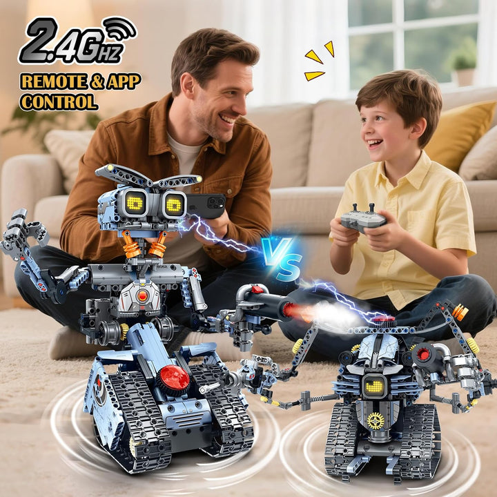 Technik Roboter Bausatz für Kinder mit LED Augen, 5-in-1 App Fernbedienung Roboticset Baustein RC Bu