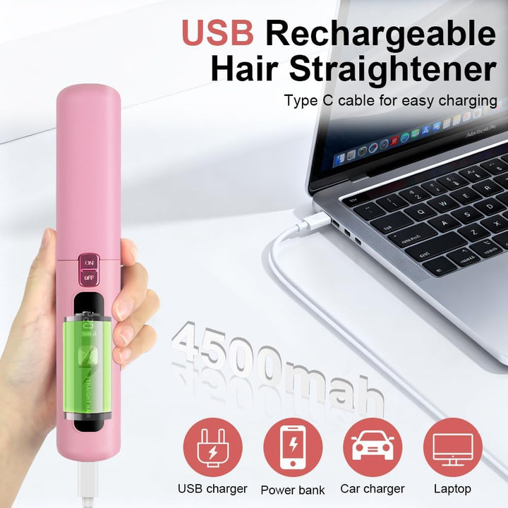 2 in 1 Glätteisen, 4500mAh Haarglätteisen, Kabellos Haarglätter, Keramik-Turmalin-Beschichtung, Weni