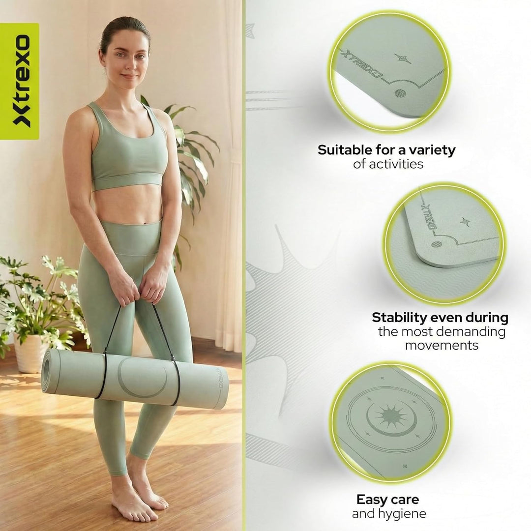 XTREXO Yogamatte 183x61 cm gross und 6 mm dick Yoga Matte aus ökologischem TPE mit rutschfester Ober