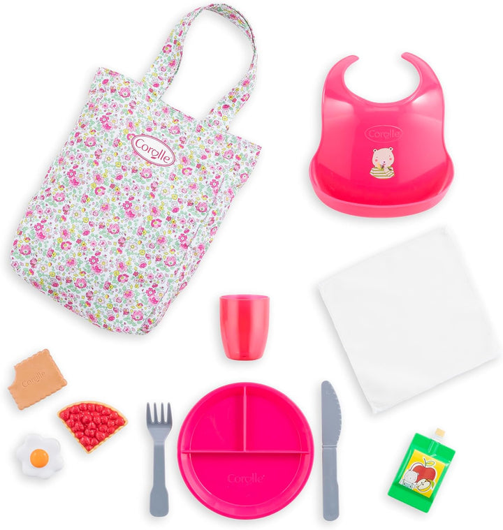 Corolle 9000141520 Grosses Fütterset, 11 Teile, für alle 36-42cm Babypuppen, mit Tasche und viel Zub