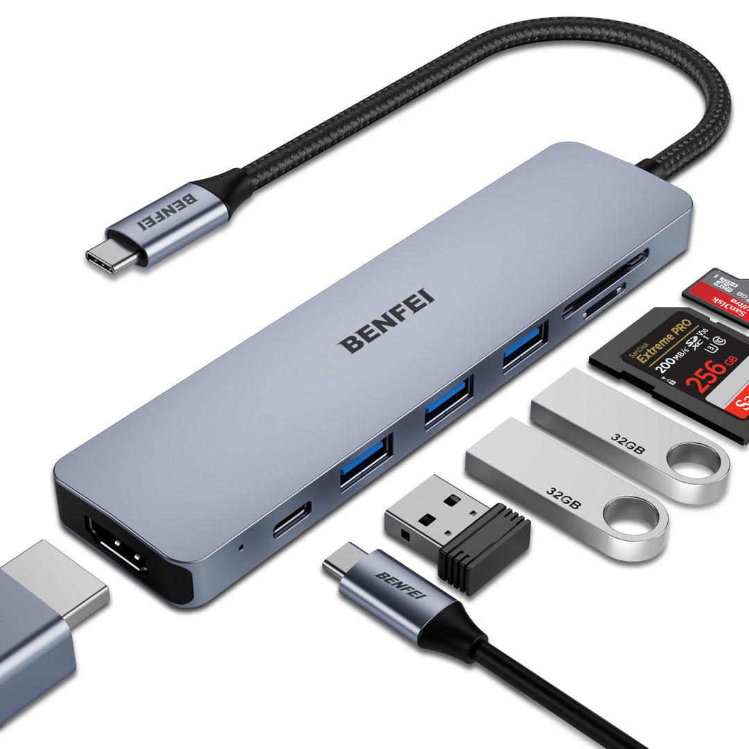 BENFEI USB C HUB 7in1,USB-C HUB Multiport Adapter mit HDMI(4K@60Hz Zertifiziert)/100W Power Delivery