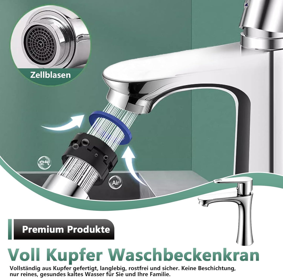 Kaltwasserhahn Edelstahl Kaltwasserarmatur mit 80cm Anschlussschlauch, Wasserhahn Kaltwasser Bad Was