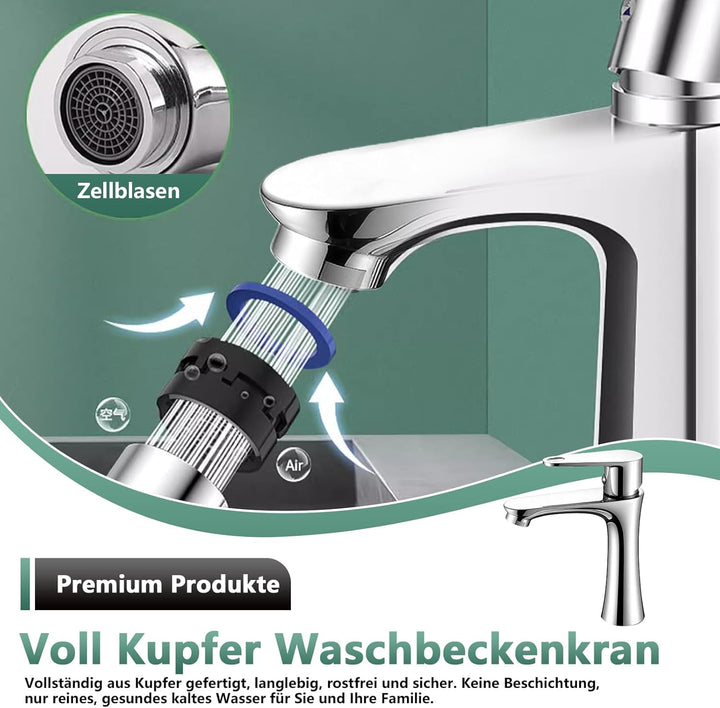 Kaltwasserhahn Edelstahl Kaltwasserarmatur mit 80cm Anschlussschlauch, Wasserhahn Kaltwasser Bad Was