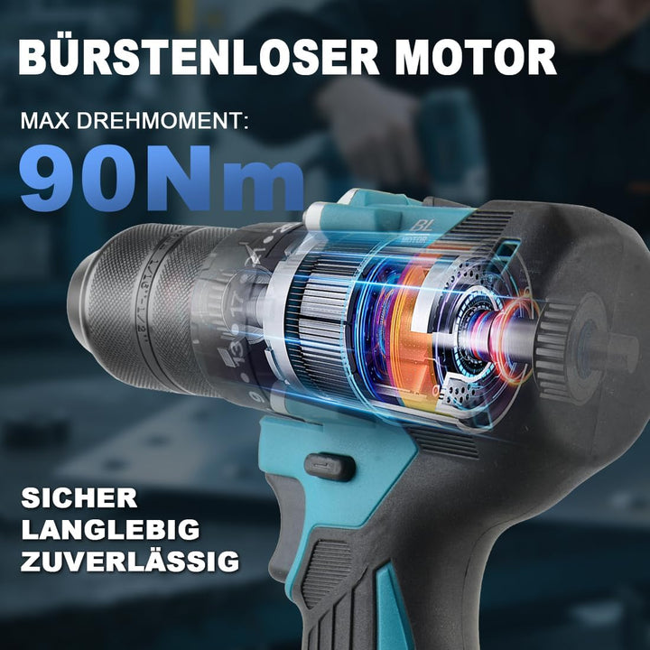Akku Schlagbohrschrauber Kompatibel mit Makita 18V 13MM Bürstenloser Bohrschrauber 35+3 Drehmomentst