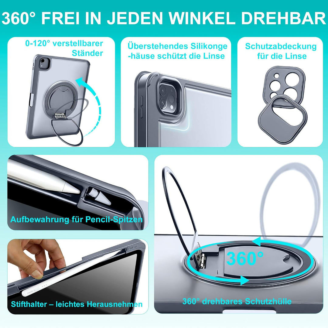 WIWU iPad Pro 11 Hülle mit Tastatur (M5/M4 2025/2024) 360°-Ständer Magnetisch Abnehmbare Tastaturhül