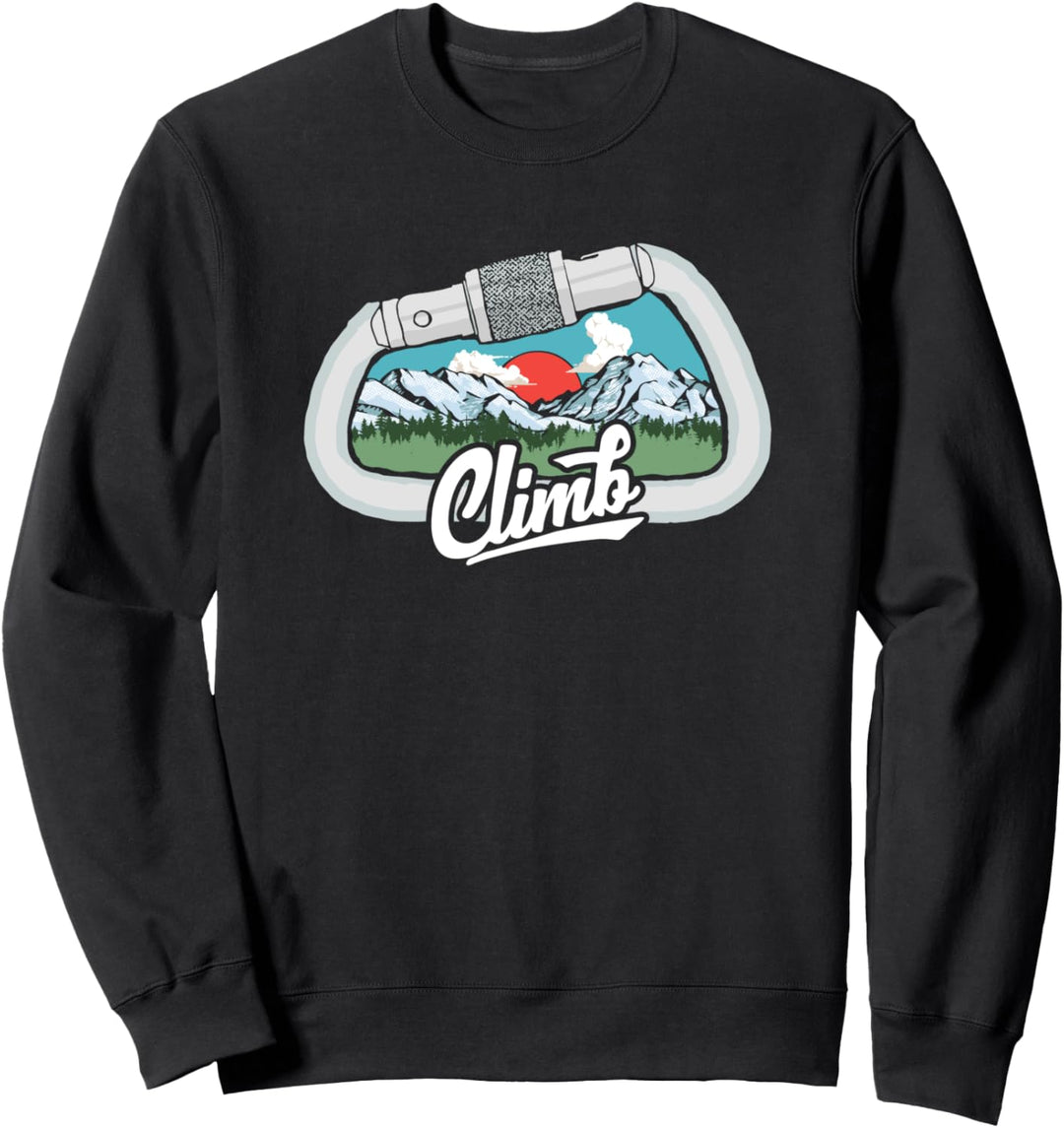 Sweet Retro Rock Climbing Mountain Scene & Carabiner Graphic Sweatshirt