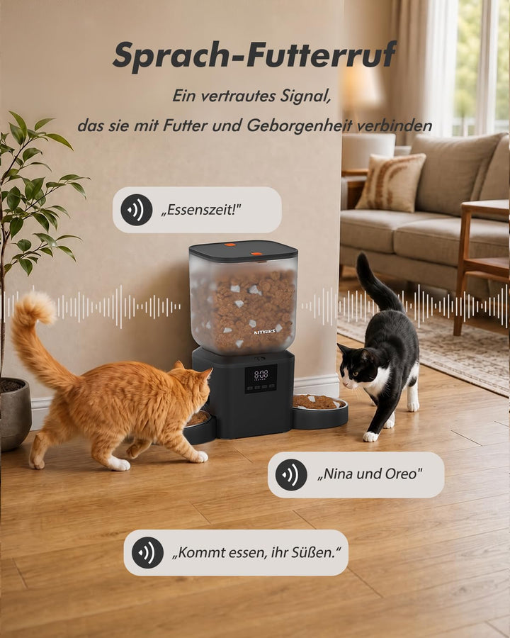 Futterautomat Katze 2 Näpfe für Katzen &amp; Hunde, mit 2 Edelstahlnäpfen | 8L katzenfutterautomat, 2-18
