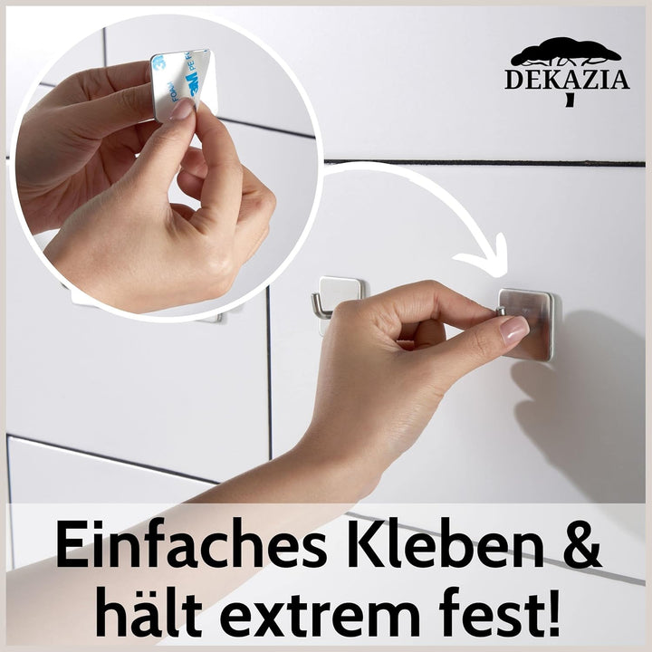 DEKAZIA® Klebehaken Bad | Wandhaken Edelstahl gebürstet Haken selbstklebend Handtuchhaken Küchenhake