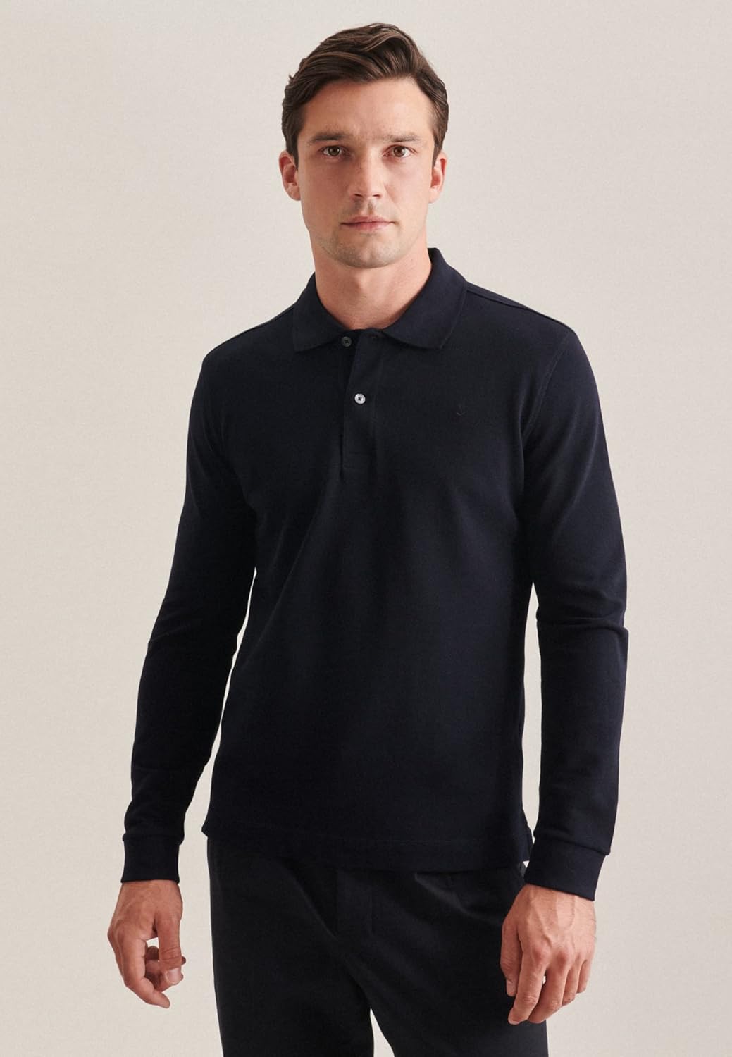 Seidensticker Herren Slim Fit Poloshirt Langarm Polo Shirt S Dunkelblau, S Dunkelblau