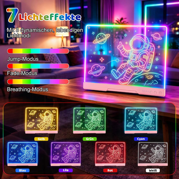 19 Zoll LED Zeichenbrett Kinder Wiederaufladbar mit 7 Farbmodi, Geschenke Mädchen 3 4 5 6 7 8 9 10 J