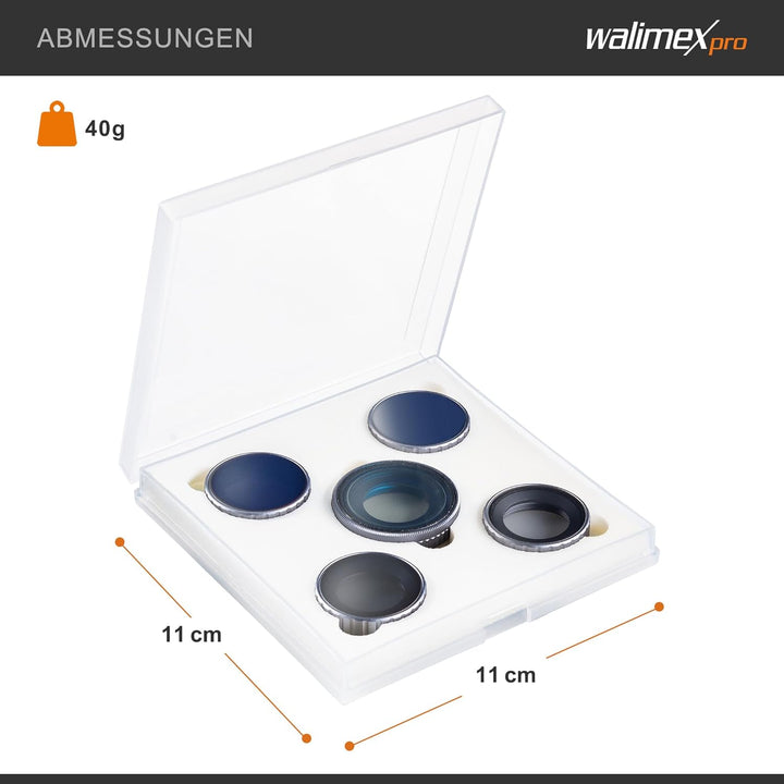 Walimex pro Filter Set für DJI OSMO Action CPL/ND MC - Kit aus ND4 ND8 ND16 ND32 und Polfilter 16x m