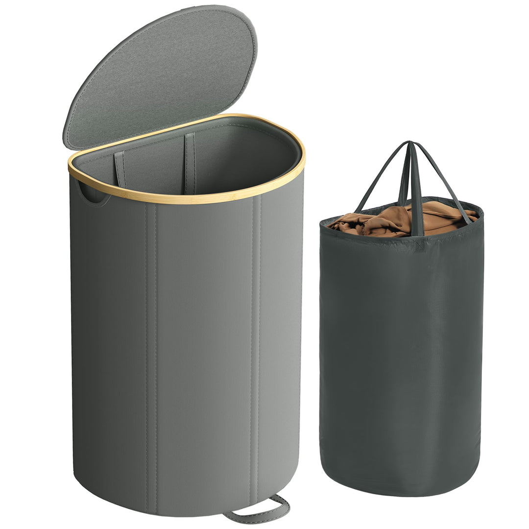 SONGMICS Wäschekorb, Wäschesammler, 90 Liter, Wäschetonne mit Deckel, Wäschesack herausnehmbar, für