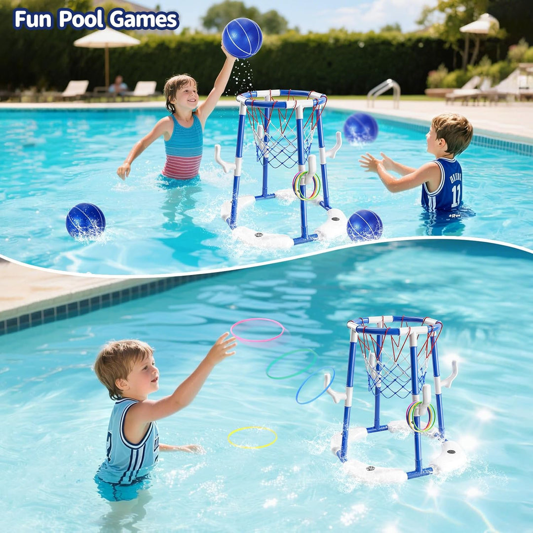 Sitodier Pool-Basketballkorb für Kinder, 2-in-1 schwimmendes Pool-Basketballspielzeug und Ringwurfsp