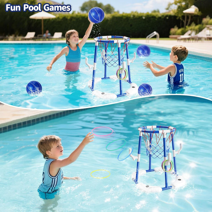 Sitodier Pool-Basketballkorb für Kinder, 2-in-1 schwimmendes Pool-Basketballspielzeug und Ringwurfsp