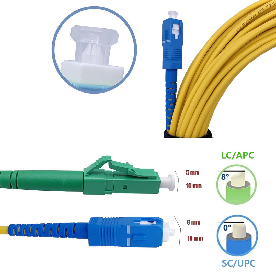 Elfcam® - 40m LWL Glasfaser-Kabel LC/APC auf SC/UPC Stecker, Simplex Singlemode 9/125μm OS2 Patchkab