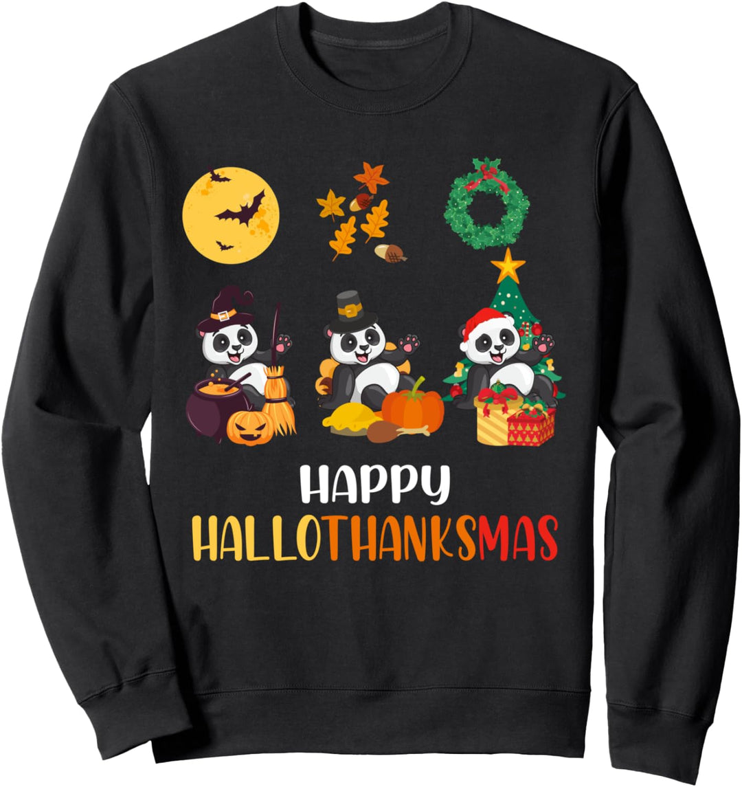 Panda Halloween Weihnachten Happy Hallothanksmas Panda Sweatshirt