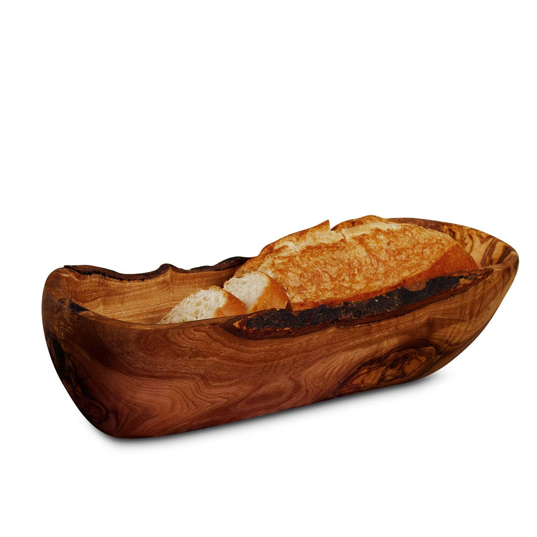 DAS OLIVENHOLZBRETT® Baguetteschale Olivenholz, Brotschale aus Holz, naturbelassener Rand, 40 cm, sp