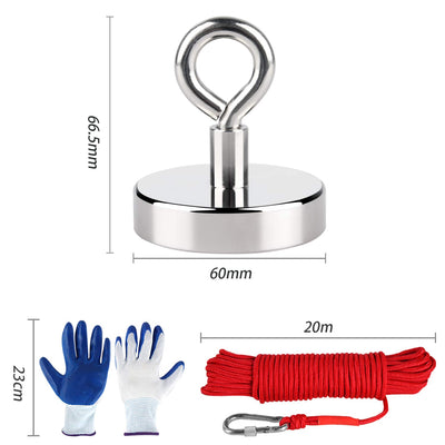 180KG Haftkraft Neodym Ösenmagnet, N52 Super Starker Bergemagnet zum Magnetfischen Ø60mm Suchmagnet