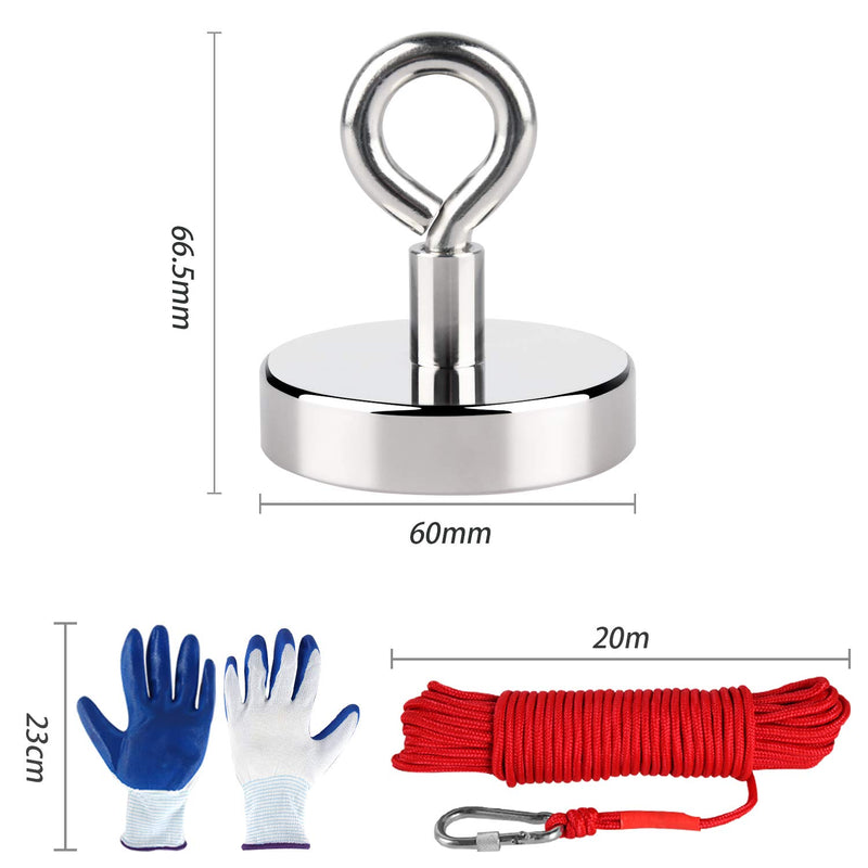 180KG Haftkraft Neodym Ösenmagnet, N52 Super Starker Bergemagnet zum Magnetfischen Ø60mm Suchmagnet
