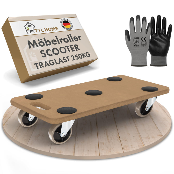 TTL Home Möbelroller Scooter 58x30x11cm - 250kg Traglast Rollbrett & Transportroller mit 360° Gummi
