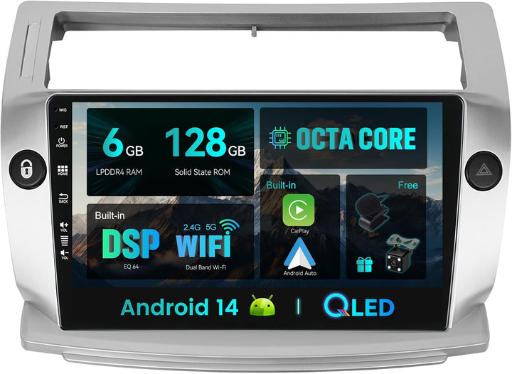 SXAUTO - 6G+128G - Android 12 IPS Autoradio für Citroen C4/C-Quatre/C-Triomphe (2004-2012) - Eingeba