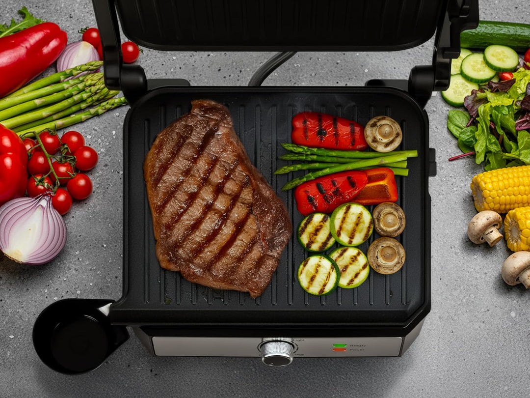 Kontaktgrill 2000W, Elektrogrill 2in1 Kontaktgrill & Tischgrill, Panini Grill mit Antihaftplatten, T