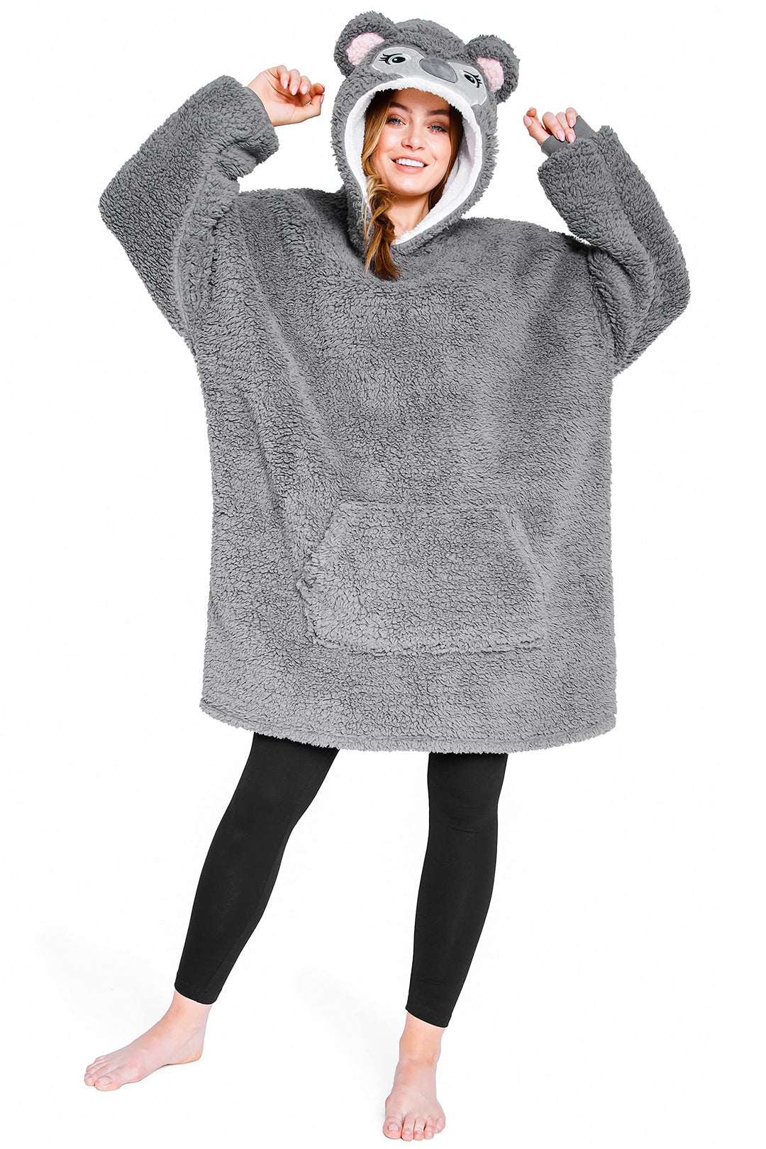 CityComfort Übergrösse Kapuzenpullover Decke mit Ärmeln Blanket Hoodie Decke Oversized Grauer Koala,